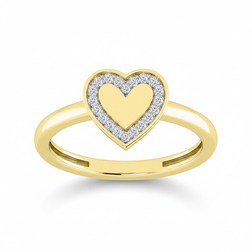 14K Yellow Gold Flat Heart Ring with Diamond Outline