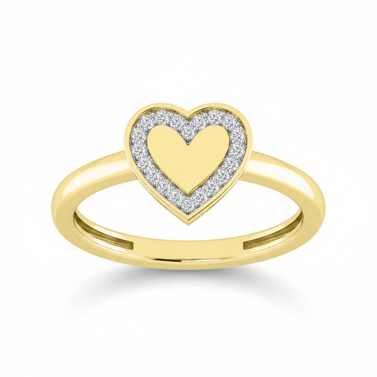 14K Yellow Gold Flat Heart Ring with Diamond Outline