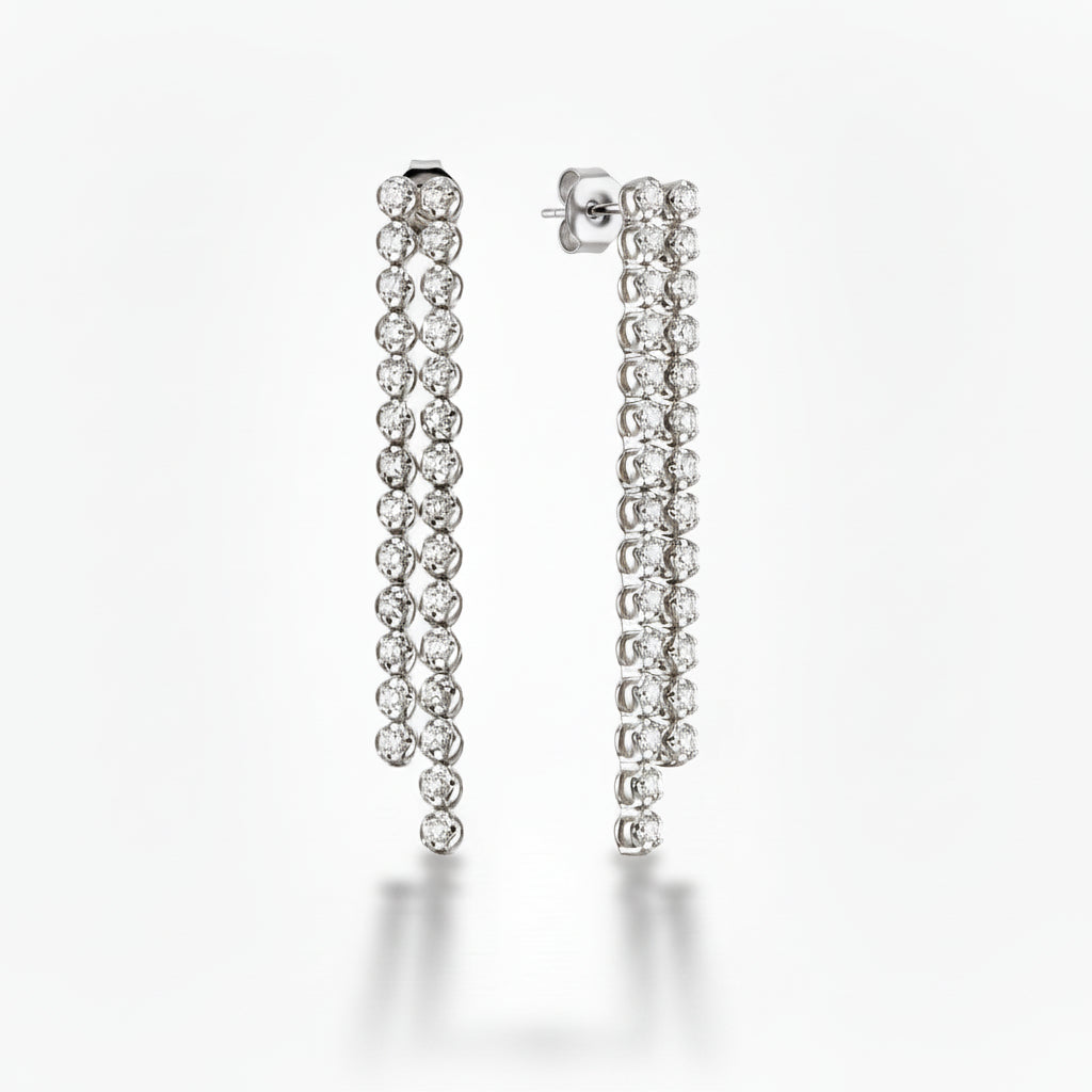 14K Double Strand Lab Grown Diamond Tennis Buttercup Setting Earrings 1.73ct
