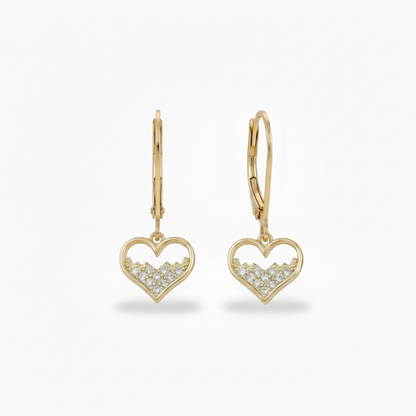 Kids Gold Plated Sprinkled Heart Earrings - Hypoallergenic Surgical Steel