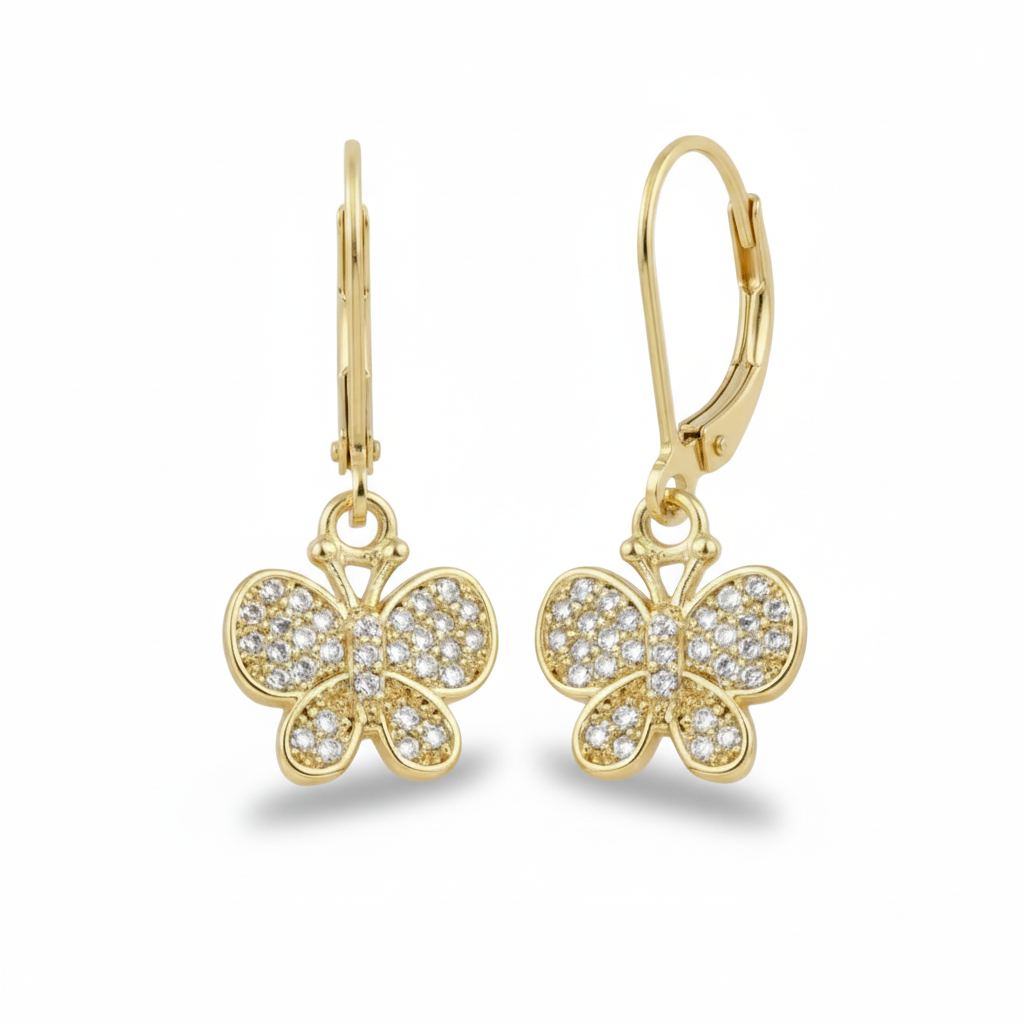 Gold Plated Surgical Steel CZ Butterfly Earrings