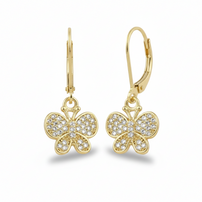 Gold Plated Surgical Steel CZ Butterfly Earrings