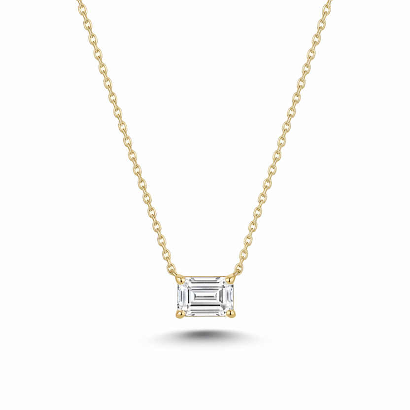 14k Gold Lab Grown Emerald Cut Diamond Solitaire Necklace