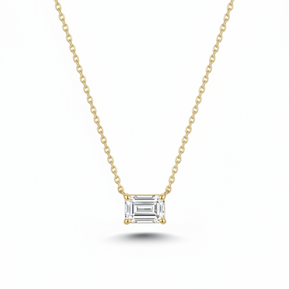 14k Gold Lab Grown Emerald Cut Diamond Solitaire Necklace