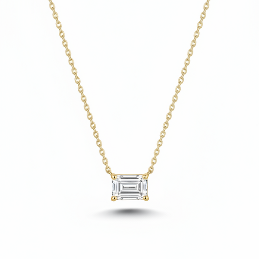 14k Gold Lab Grown Emerald Cut Diamond Solitaire Necklace