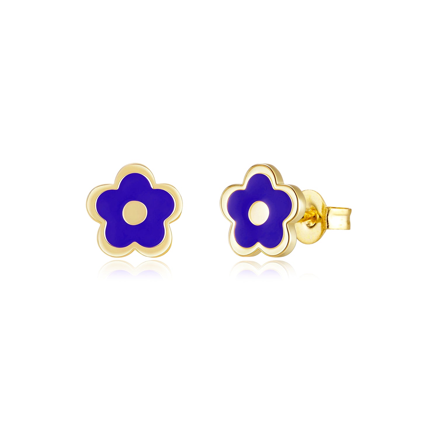 Gold-Plated Enamel Flower Stud Earrings with Center Circle - Hypoallergenic Surgical Steel Kids