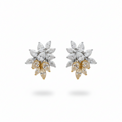 Botanical Cluster Lab Diamond Stud Earrings in 14k Two Tone White and Yellow Gold