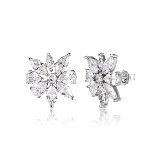 CZ Flower Cluster Stud Earrings