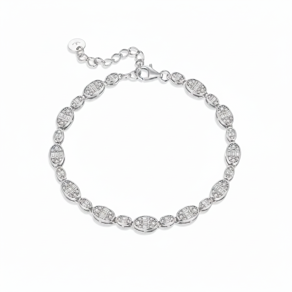 Oval Cluster CZ Link Bracelet