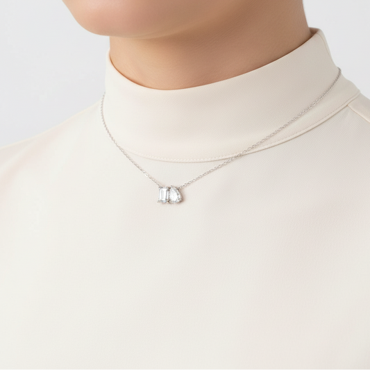14K Emerald Cut and Pear Shaped Two Stone Lab Grown Diamond Necklace