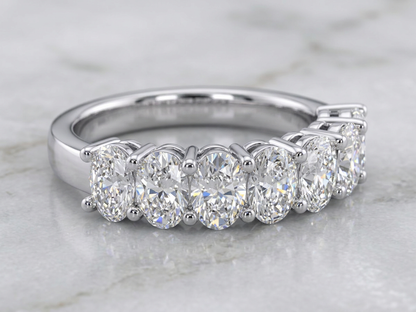 14K Gold 7 Stone Oval CVD Diamond Ring