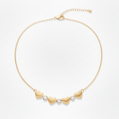 Gold Plated Sterling Silver Puffy Heart and Bezel Set CZ Necklace