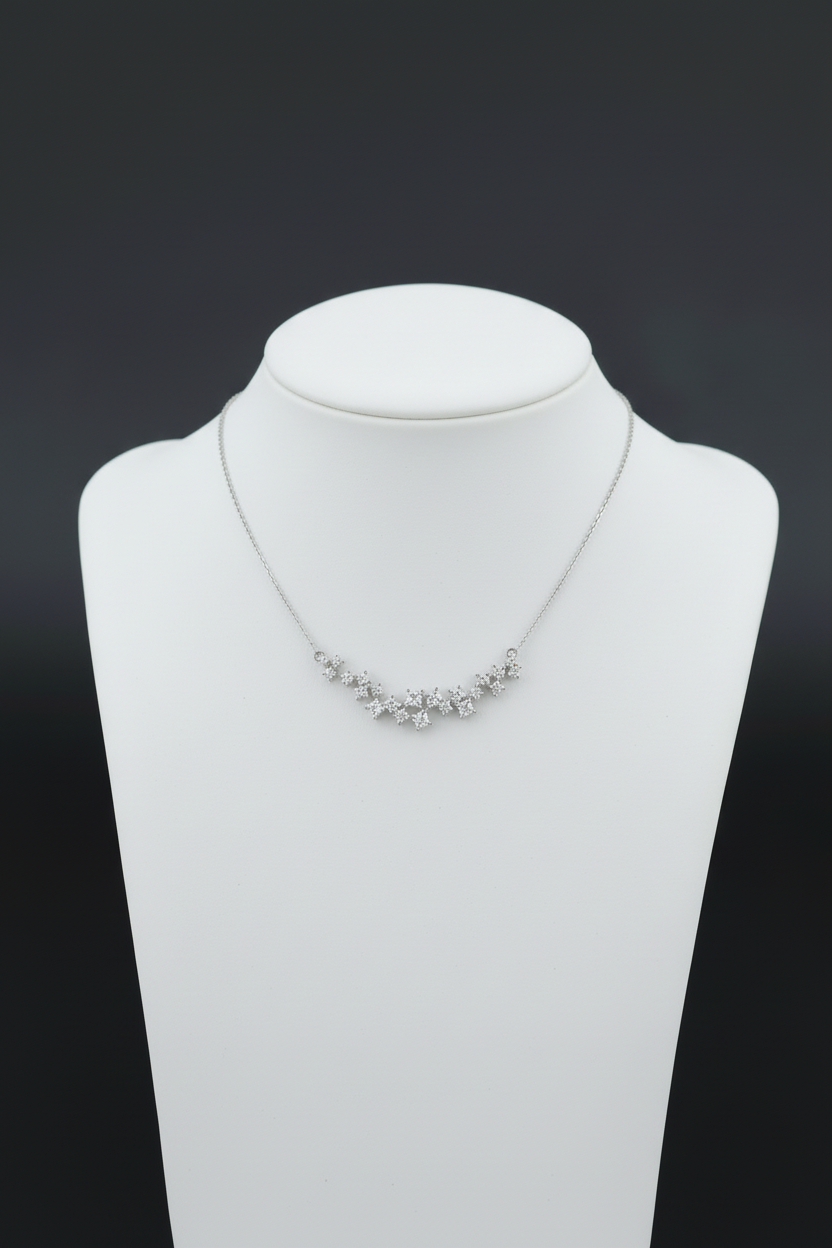 14K Scattered Diamond (Lab Grown) Curved Bar Necklace