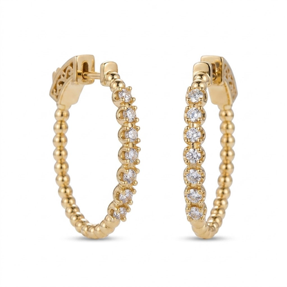Sterling Silver Gold Plated Ball With Buttercup Set CZ Oval Hoop