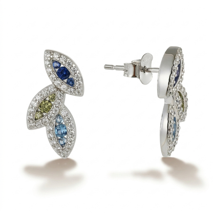 Sterling Silver Multicolor Marquise Shapes CZ Stud Earrings