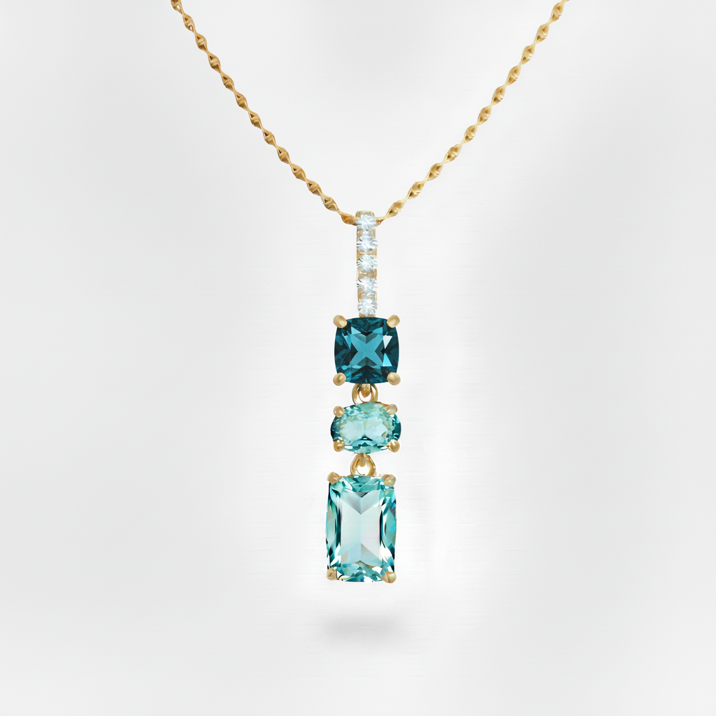 10k Gold Diamond and Shades of Topaz Pendant Necklace