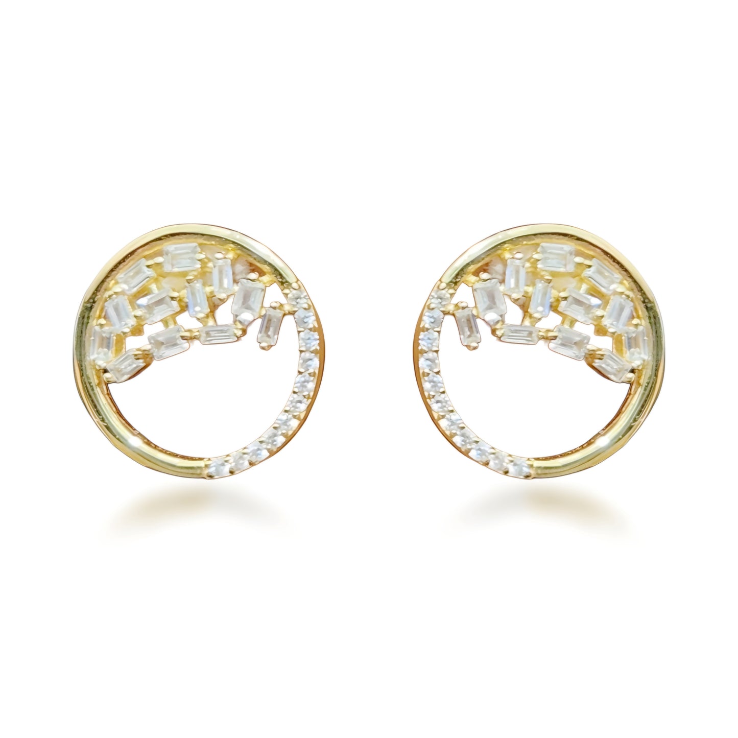 Sterling Silver Gold Plated Open Circle Sprinkled CZ Stud Earrings