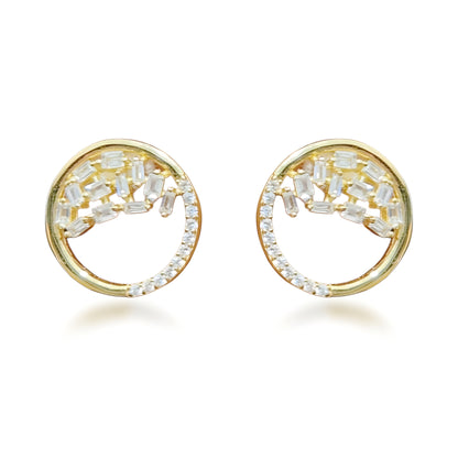 Sterling Silver Gold Plated Open Circle Sprinkled CZ Stud Earrings