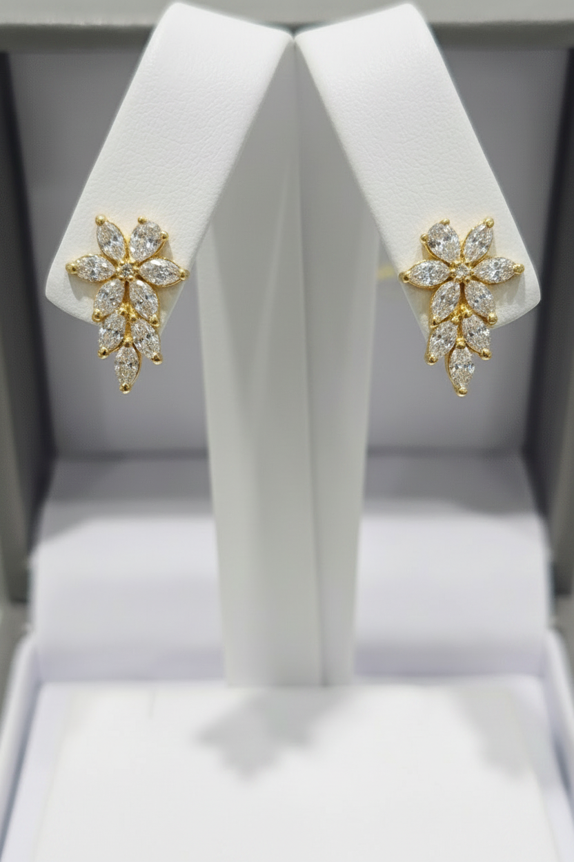 Vine-Inspired Lab-Grown Diamond Cluster Earrings 1.4ct (14k White Gold)