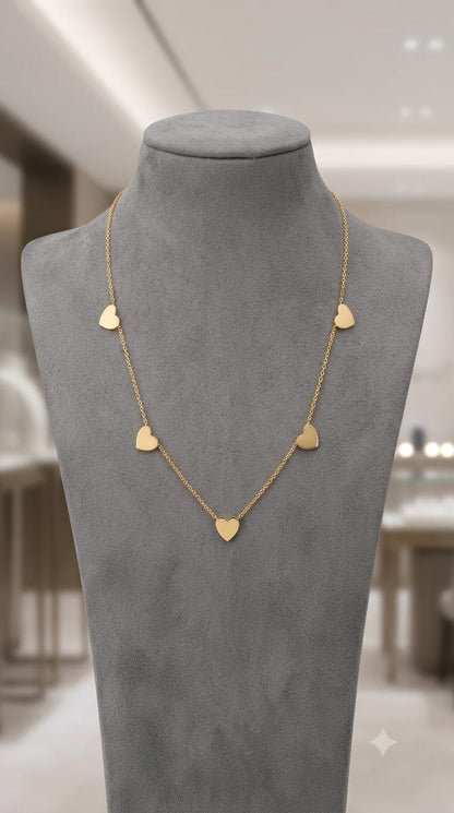 Sterling Silver Shiny Heart Station Necklace