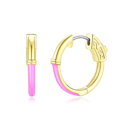 Surgical Steel Gold Plated Round Half Enamel Hoops