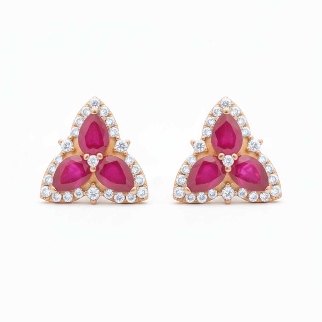 10k Gold and Ruby Triangular Stud Earrings