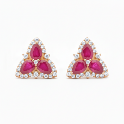10k Gold and Ruby Triangular Stud Earrings