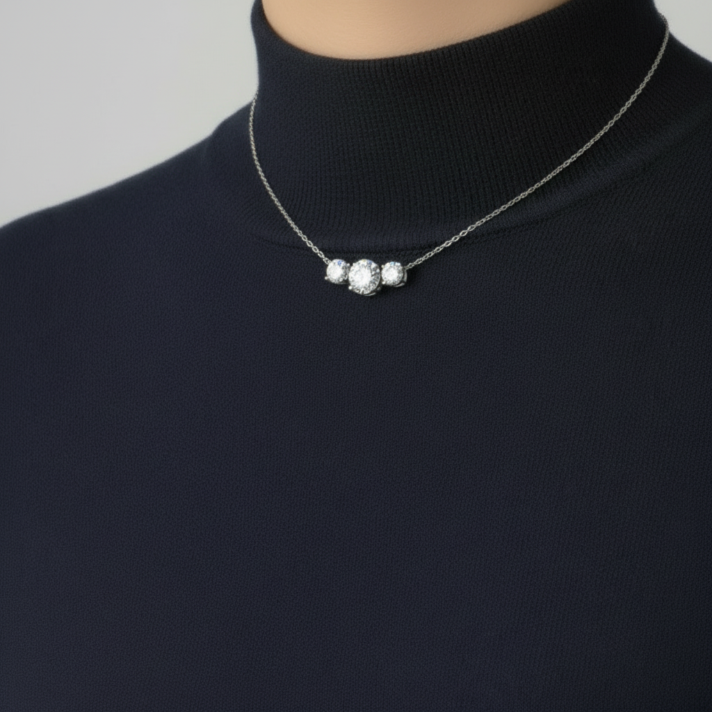 Sterling Silver 3 CZ Necklace