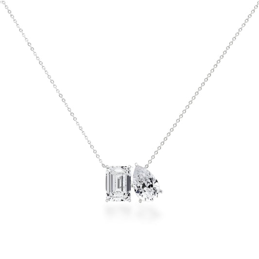 14K  Emerald Cut and Pear Shaped Two Stone Lab Grown Diamond Necklace