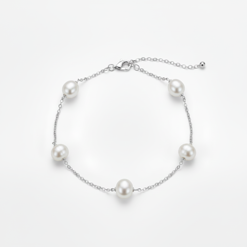 Sterling Silver Pearl Tin Cup Bracelet