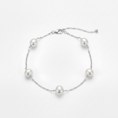 Sterling Silver Pearl Tin Cup Bracelet