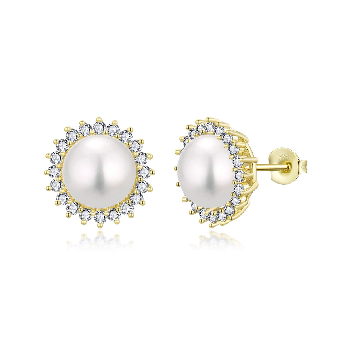 Sterling Silver Pearl & CZ Halo Stud Earrings