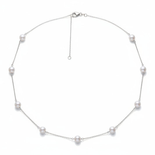 Sterling Silver Pearl Tincup Necklace