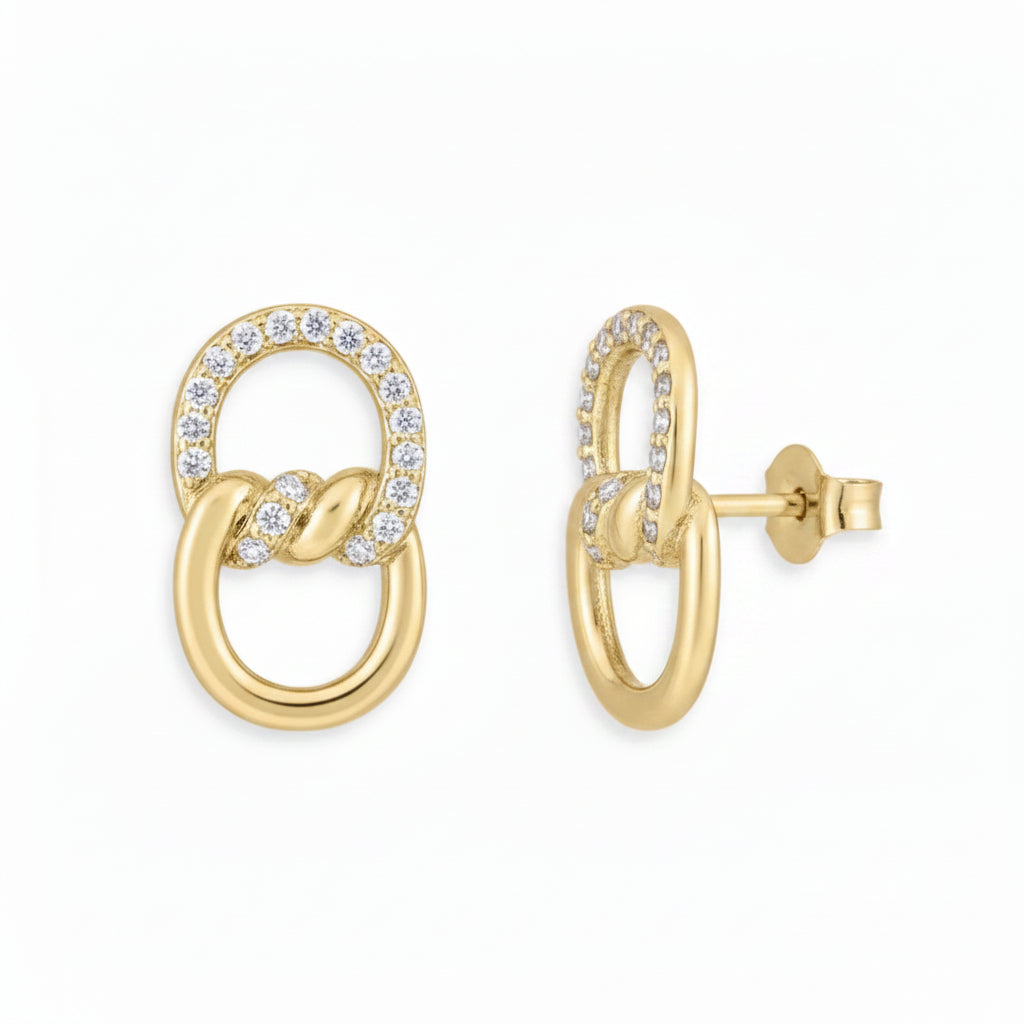 Sterling Silver Gold Plated Interlocking Twisted Circle Stud Earring