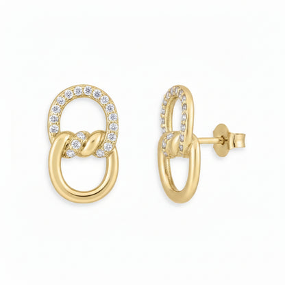 Sterling Silver Gold Plated Interlocking Twisted Circle Stud Earring