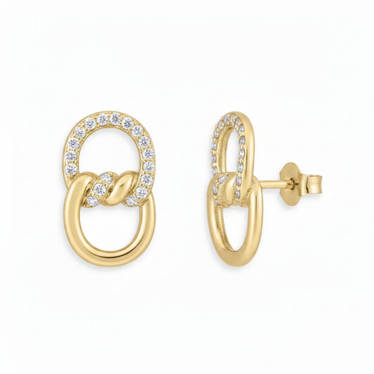Sterling Silver Gold Plated Interlocking Twisted Circle Stud Earring
