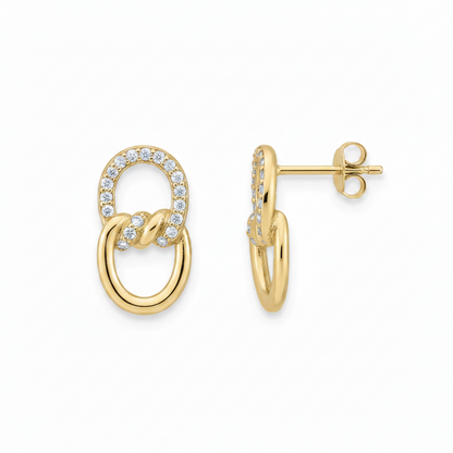 Sterling Silver Gold Plated Interlocking Twisted Circle Stud Earring