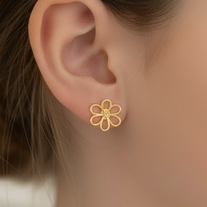 Gold-plated Surgical Steel Outline Flower Stud Earrings