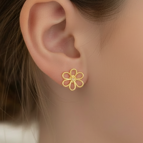 Gold-plated Surgical Steel Outline Flower Stud Earrings