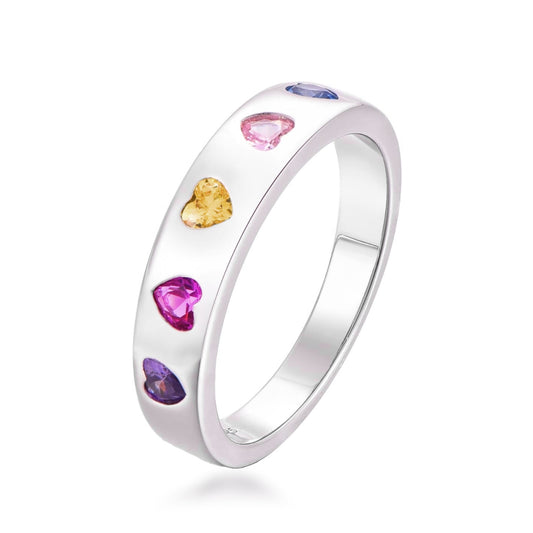Sterling Silver Inlaid Colorful CZ Heart Ring