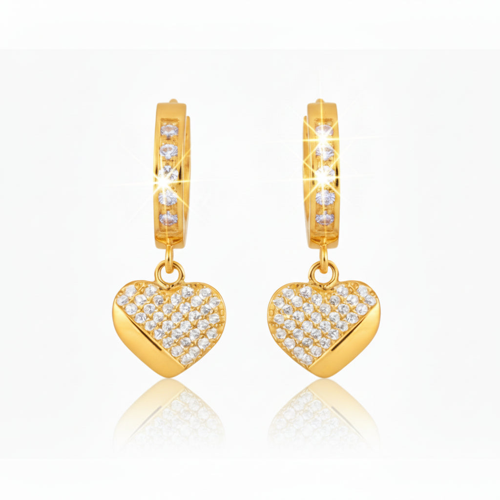 Gold Plated Surgical Steel ¾ CZ Heart Shaped Earrings