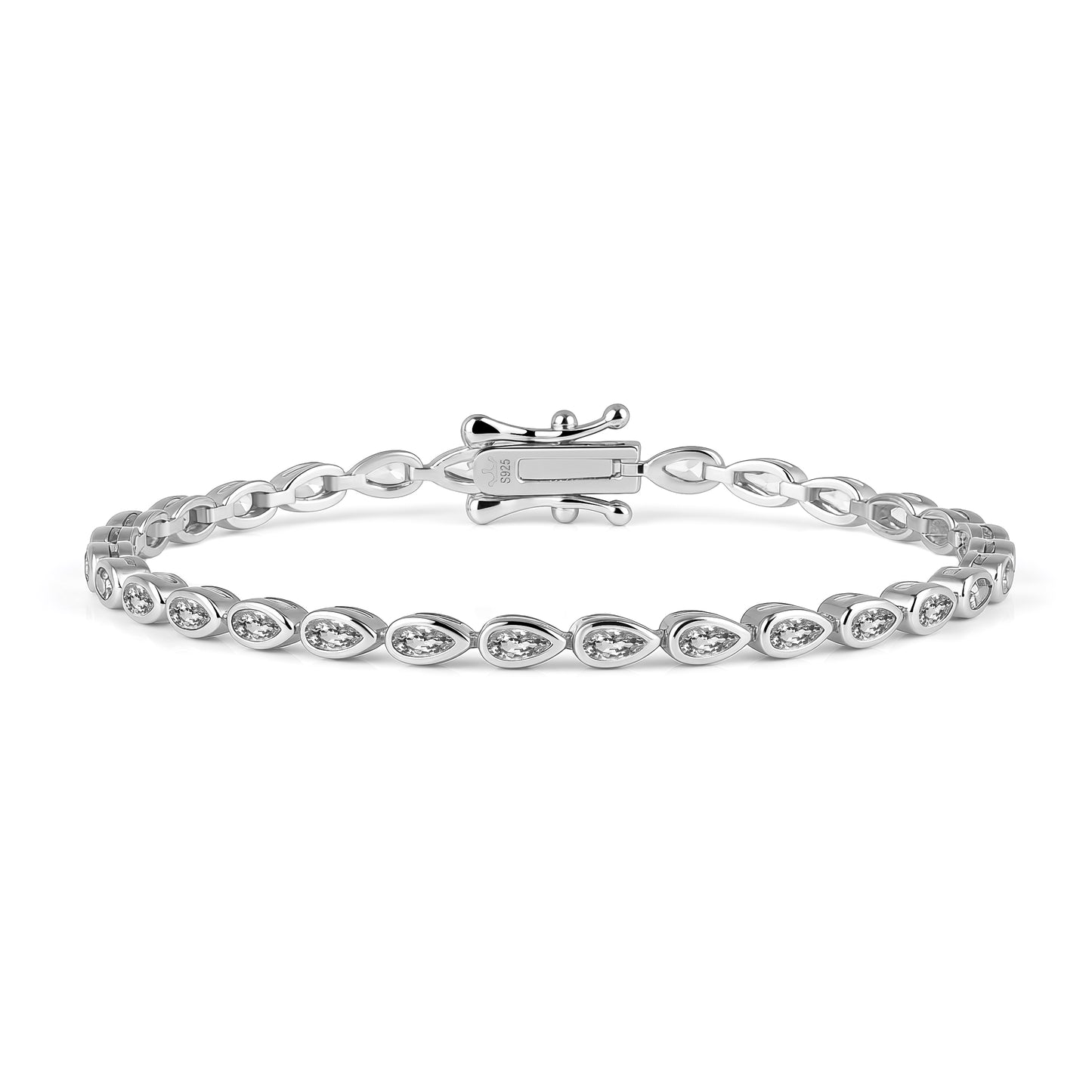 Sterling Silver Bezel Set Pear Shape Stone Tennis Bracelet