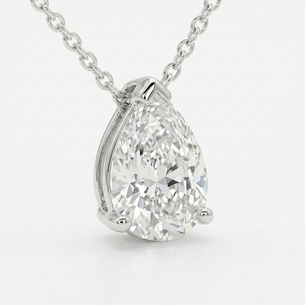 14k Gold Lab Grown Pear Shaped Diamond Solitaire Necklace