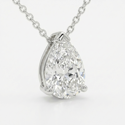 14k Gold Lab Grown Pear Shaped Diamond Solitaire Necklace