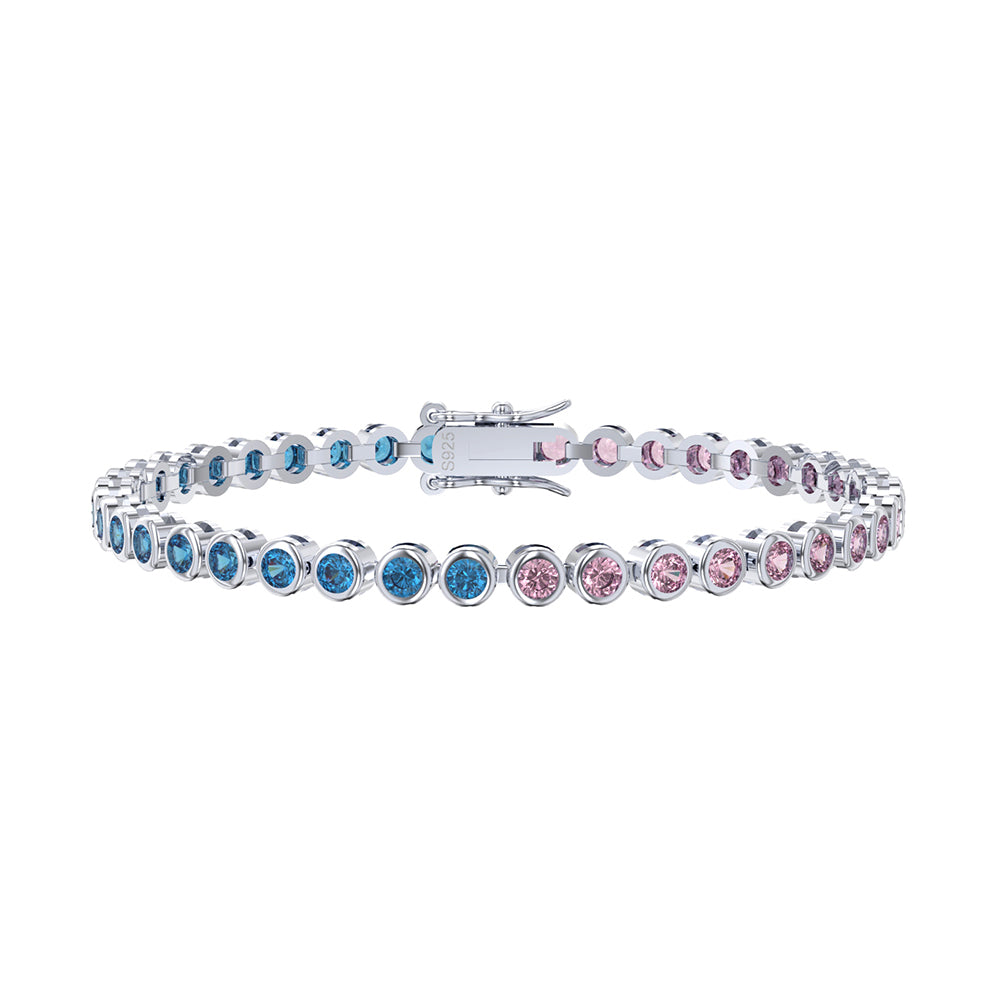 Sterling Silver Bezel Set Round Color Stone Tennis Bracelet