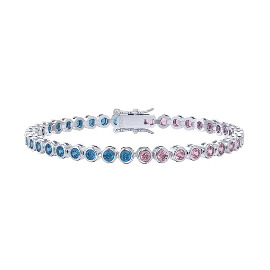 Sterling Silver Bezel Set Round Color Stone Tennis Bracelet