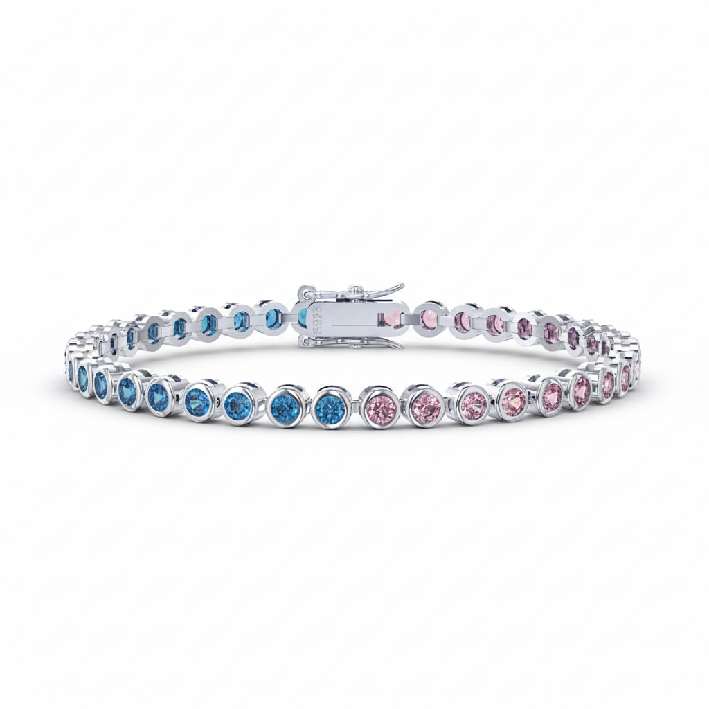 Sterling Silver Bezel Set Round Color Stone Tennis Bracelet