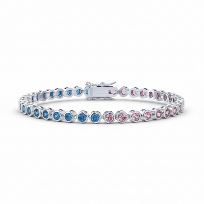 Sterling Silver Bezel Set Round Color Stone Tennis Bracelet