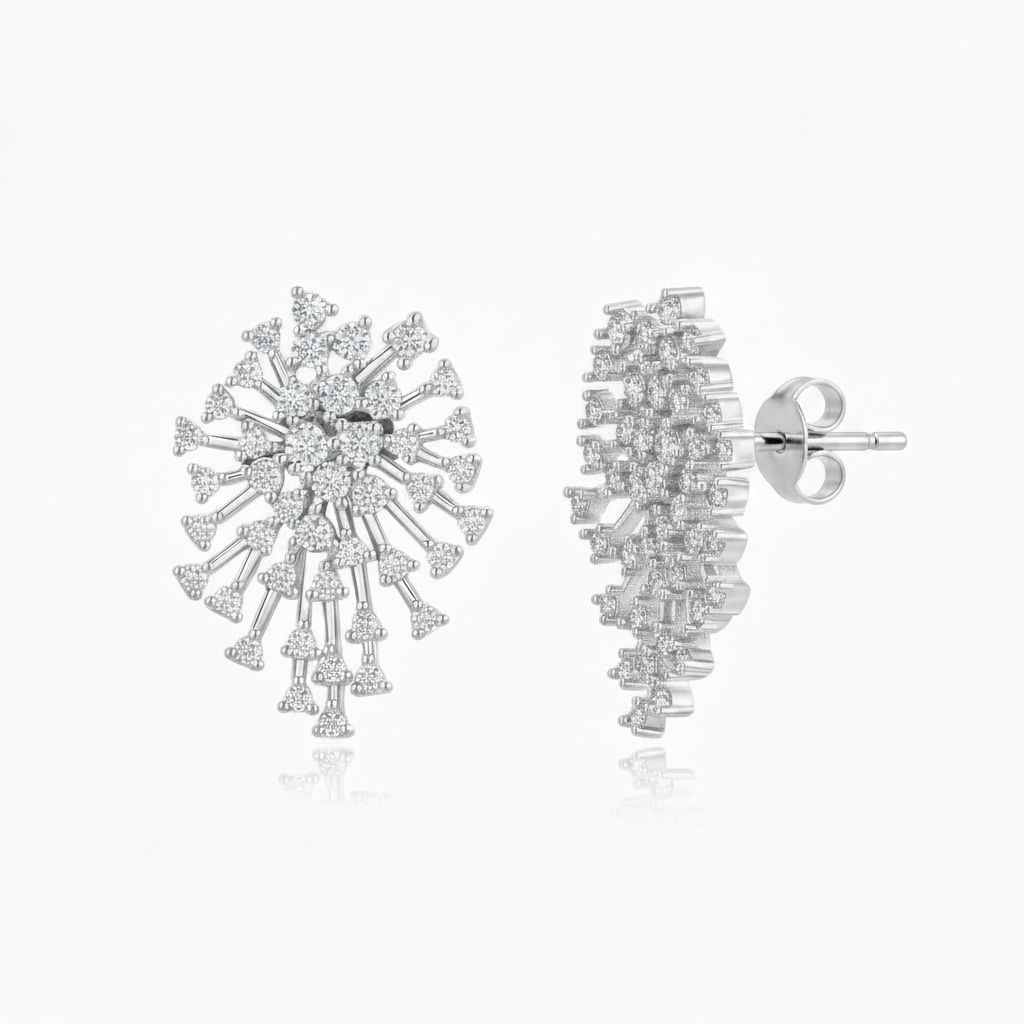Sterling Silver CZ Starburst Stud Earrings