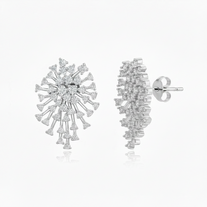 Sterling Silver CZ Starburst Stud Earrings